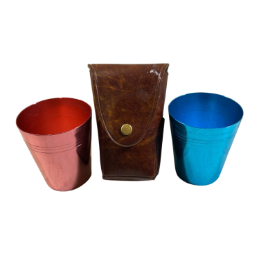 Retro Cup Set of 2 + Leather Pouch 