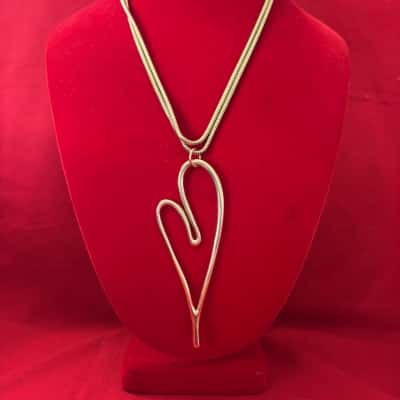  Womens Gold Tone Necklace With Large Heart Design 