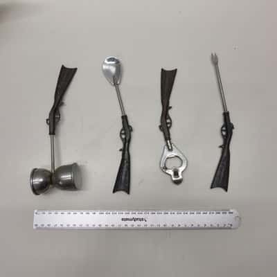 Vintage Rifle Shotgun Handle Bar Tool Set Opener Jigger Spoon Pick 4pc