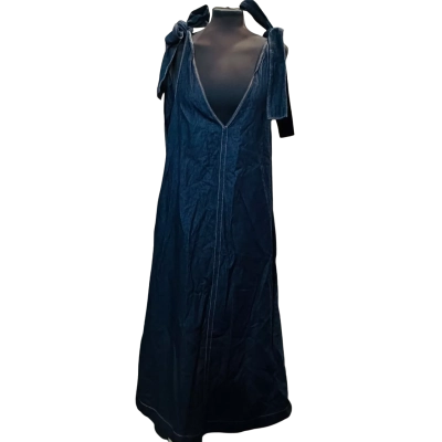 ADORNE Size 8 Denim Shoulder-Tie Pinafore Blue 