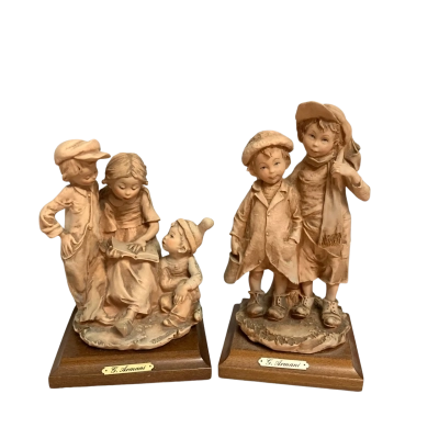 Pair of G. Armani Figurines on wooden bases - Vintage Decorative Collectibles 