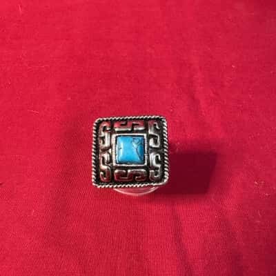  Women's  Ring Vintage Square Turquoise Ring With Silver Tone Adjustable Band