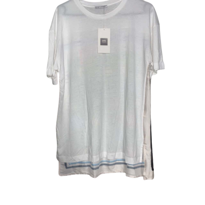 Zara Women's Size S-Oversized- Pattern Back Tee White Front NEW 