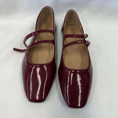 Tokito Amelie Women's Wine Patent Flats Shoes with Double Straps Size 7 