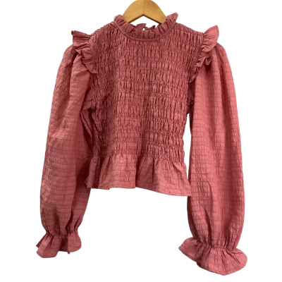 Brand New - ONLY - Womens Onllexi Carla Smock Frill Long Sleeve Shirt - Size XS - Burnt Henna (RRP $69.95)