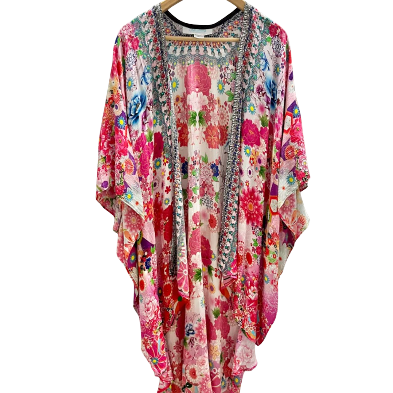 Silk Islands pink floral Kimino 100% silk -just gorgeous (s)