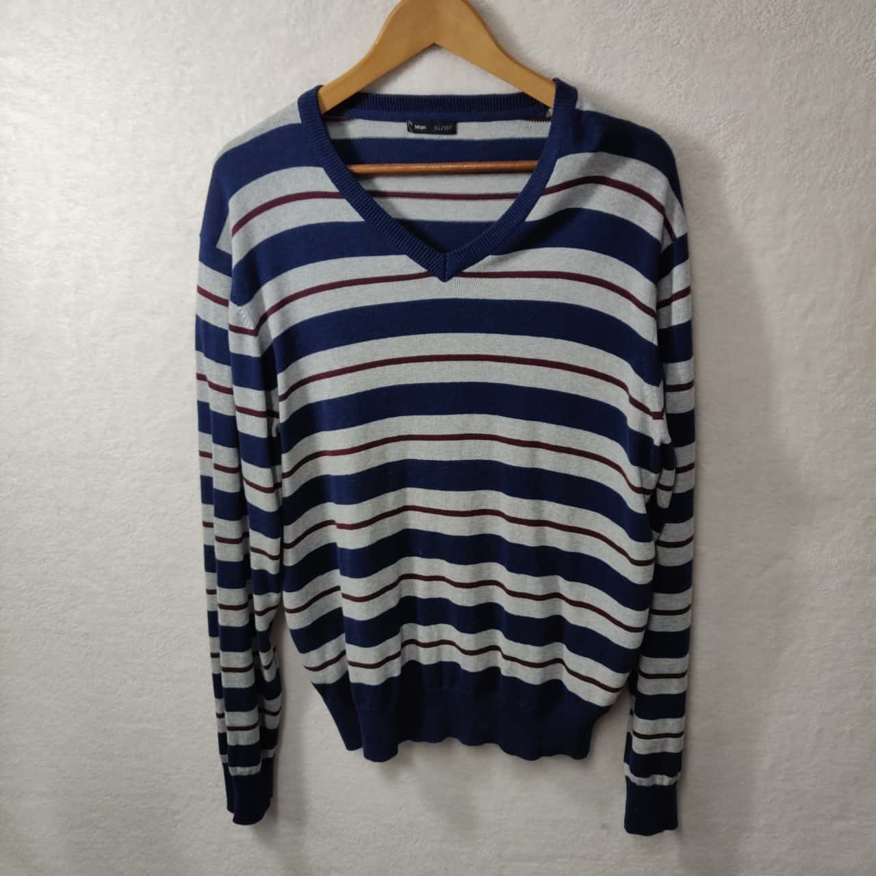 Maroon Striped Long Sleeve V-Neck Jumper