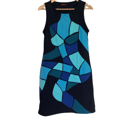 Pygmees. Blue Tones Abstract Design Dress.   Size 4 