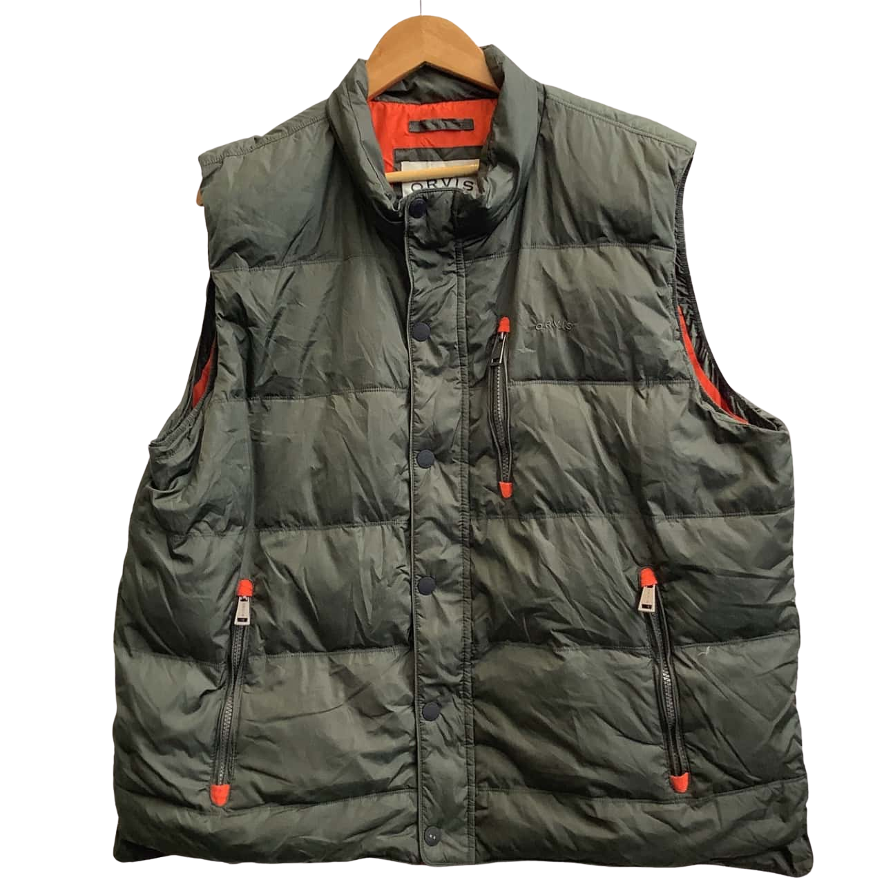 Orvis Mens Size XL Front Zipper Puffer Vest Jacket Army Green(s)