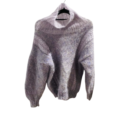 Handmade Womens Size 14 / 16 Mohair Knit Turtleneck Jumper with Matching Beanie Purple    HTH2