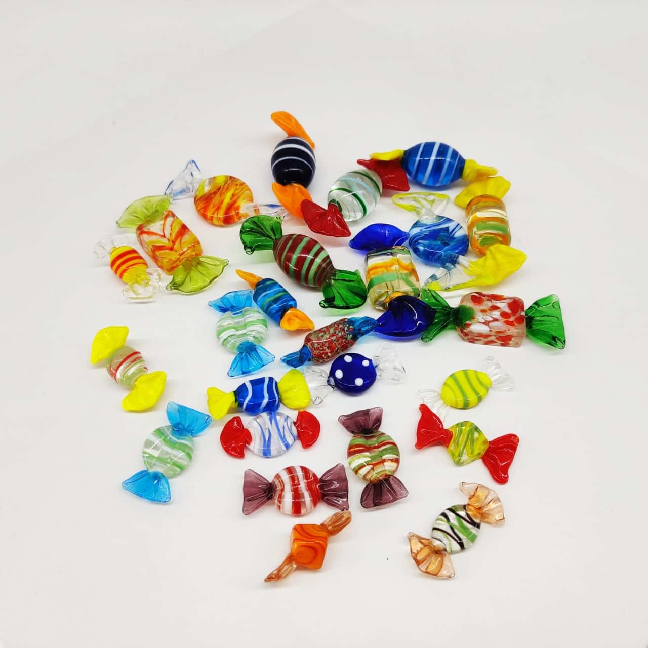 25 Art Glass Candies Various Shapes, Colours and Sizes