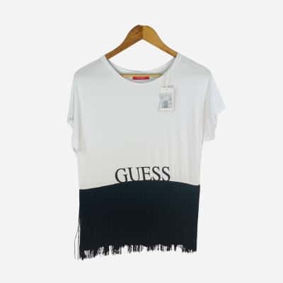 Guess - Black & White Logo Tassle T-Shirt (Size M)