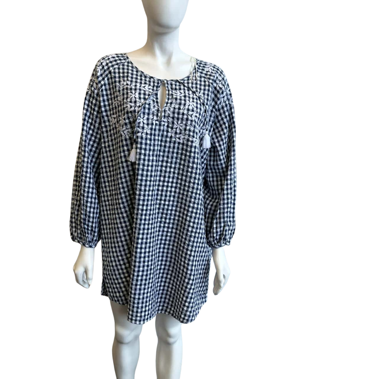 BNWT Seafolly Women's Size L Ally Gingham Cover Up Navy Blue (s)