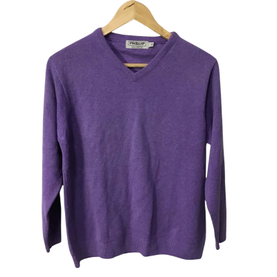 Proquip Size M Purple 100% Lambswool Water Repellent V-Neck Jumper 