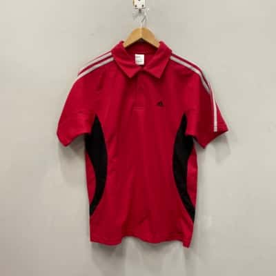 Adidas Mens  Size L Polo Shirt Black  / Grey / Red 