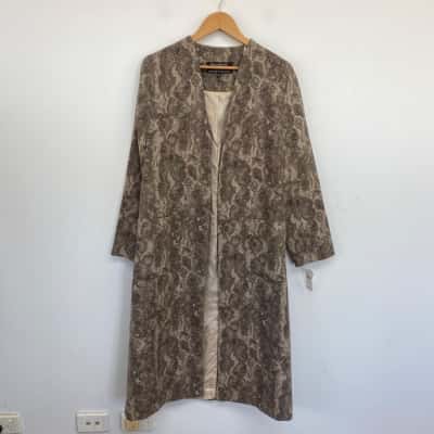 Helene Berman London x Anthropologie Grey Beige Animal Print Trench Coat Size 10 