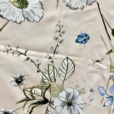 Milana Silk Scarf Beige/blue/white Floral Scarf 