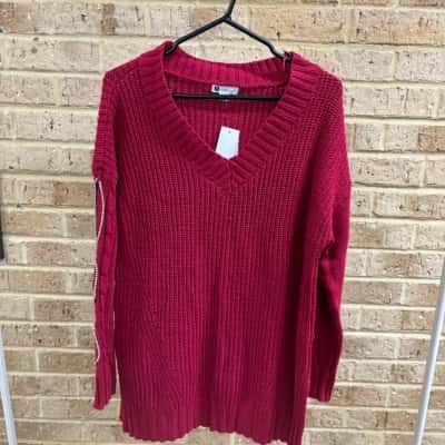 Rockmans Womens LS V neck jumper berry Size S 