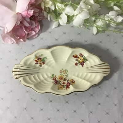 Vintage Royal Staffordshire Pottery A J Wilkinson Honeyglaze Floral Oval Dish