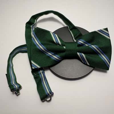 100% Silk Green Striped Bow Tie