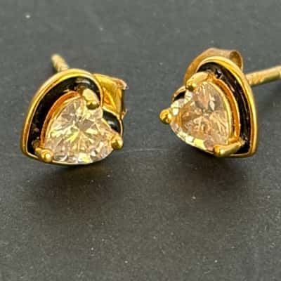 Heart Shaped Cubic Zirconia Gold Plated Stud Earrings