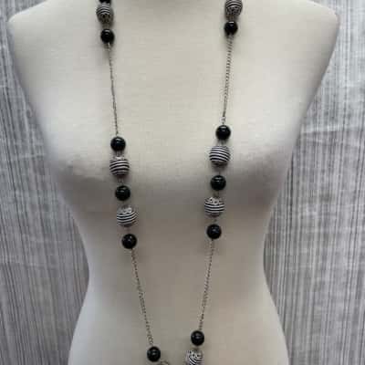  Womens Necklace Black/Silver/White 