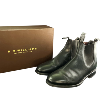 R.M. Williams Mens Dynamic Flex Craftsman Boots Black Yearling Leather Size 8.5