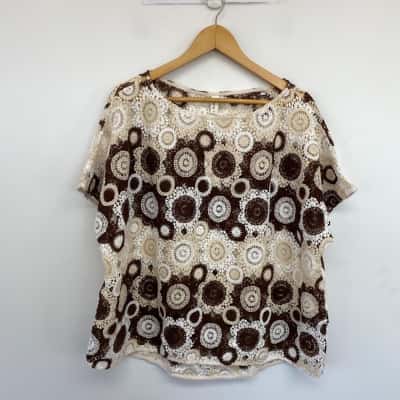 Adorne Chocolate Claudia Crochet Top  Size 12 