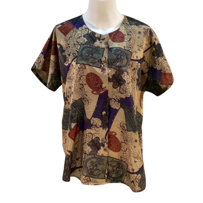 Thai Silk Womens Size XL Button Up Top Multicoloured 