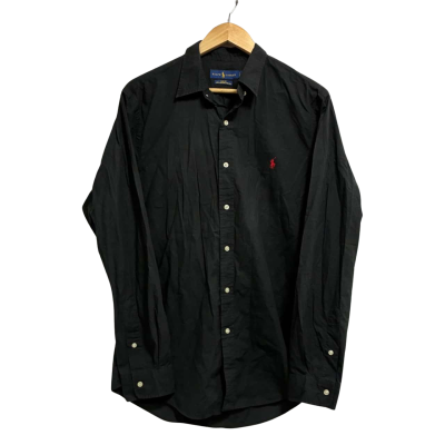 Ralph Lauren Men’s Size L Black Button Up Shirt w/ Red Embroidered Logo