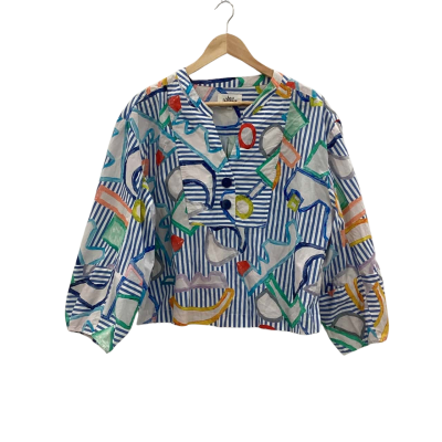 Gorman x Julia Flanagan Womens  Size 14 Button Up Top Blue / Striped 