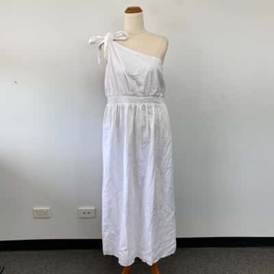 Atmos&Here White Bella Linen Blend Maternity Midi Dress Size 16 