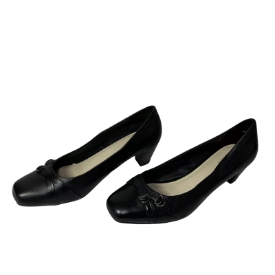 Portland Hilary Womens Size 9 Black Leather Mid-Heel Dress Shoes (new)
