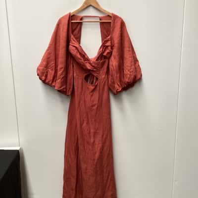 AERE Womens  Size 14 Orange backless /puff sleeve with cross body front 