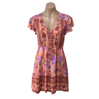 Salty Bright Womens Size 6 Orange / Pink / Purple  / Blue / Floral  Short Sleeve Mini Dress