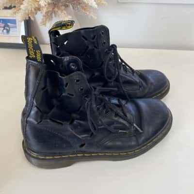 Dr Martens Black Leather Lace-Up Boots  Size 8 