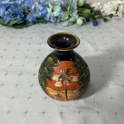Decorative Hand-painted Tropical Sunset Palm Tree Scene Small Ceramic Vase
