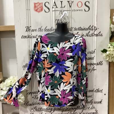 Gorman Brand! SILK BLEND LARGE FLOER PATTERN BLOUSE! Womens  Size 10 Floral Top / Long Sleeve Top Floral / Multicoloured / Pattern 