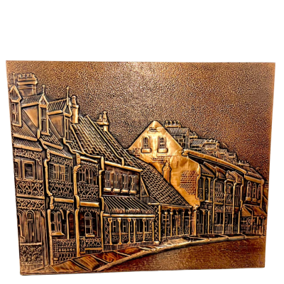 Vintage Hammered Copper Art Wall Hanging  Picture - Row of Houses  -70’s Era - Simply Stunning 
