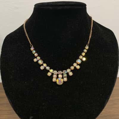  Womens Vintage 1950's rhinestone costume Choker Necklace in rose gold coloured chain.