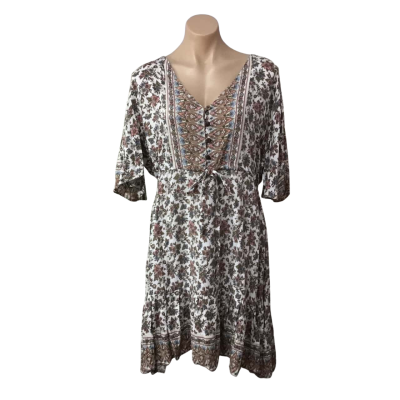  Womens approx Size M White / Multicoloured Floral Short Sleeve Dress