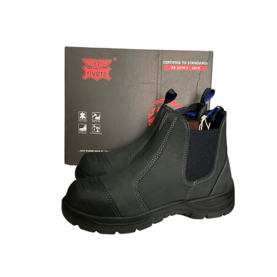 Rivers Black Leather Slip on steel toe Safety Boots Men's size 9