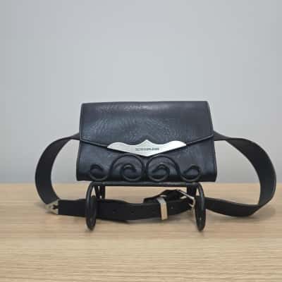 Vintage Calvin Klein Jeans Black Leather Belt Bag – Made in Italy - Size 85cm/33.5"