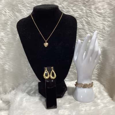  Women's Yellow Gold Tone Bracelet, Earrings & Necklace  