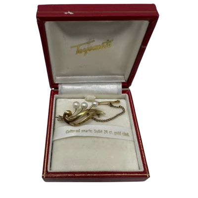 Toronto Cultured Pearl 24ct Gold Clad Sterling Silver Brooch 