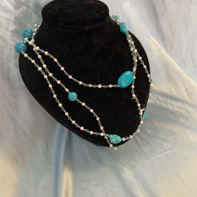  Womens  Turquoise Beaded Necklace / Necklace Blue / Cream / Turquoise / White 