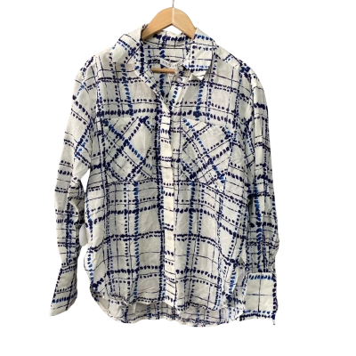 Shona Joy Womens  Size 6 Oversized Patch Pocket Shirt Blue / Off White 