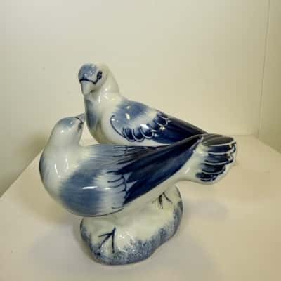 Blue and White ceramic bird figurine