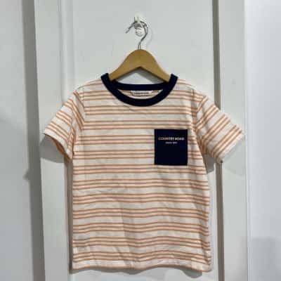 Country Road Kids  Size 5 100% cotton & 3% elastane papaya stripe pocket tee 