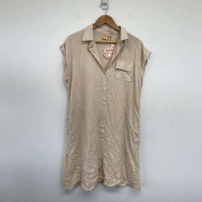 Jolie Saule Natural Short Sleeve Button Up Shirt Mini Dress  Size 12 